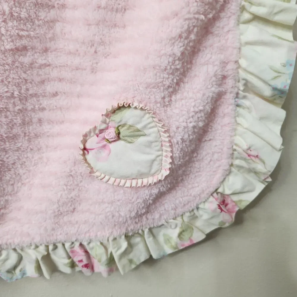 Lambs & Ivy Floral Ruffle & Pink Fleece Baby Blanket-Cottage Core